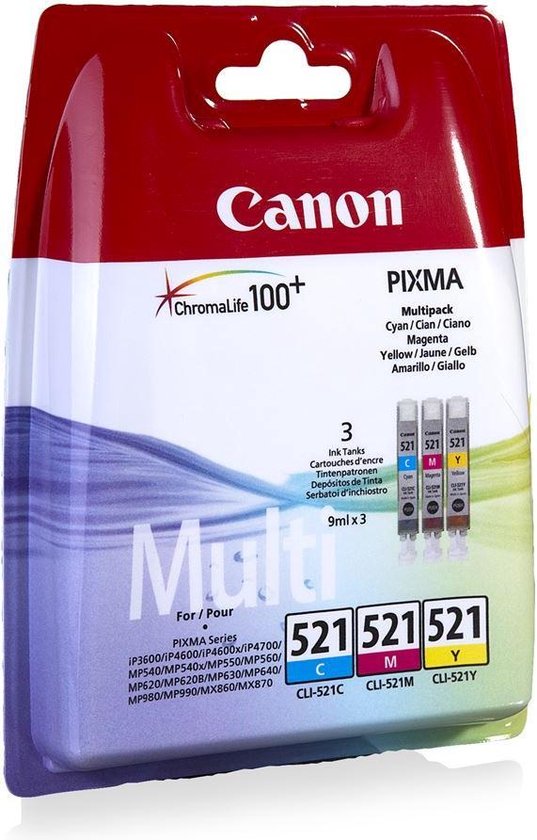 vergeven Inzet geschenk Canon CLI-521 - Inktcartridge / Cyaan / Magenta / Geel | bol.com