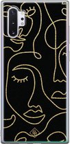 Samsung Note 10 Plus hoesje siliconen - Abstract faces | Samsung Galaxy Note 10 Plus case | zwart | TPU backcover transparant