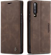 CaseMe - Huawei P30 hoesje - Wallet Book Case - Magneetsluiting - Donker Bruin