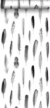 ESTAhome behangpapier veren zwart en mat wit - 138897 - 53 cm x 10,05 m