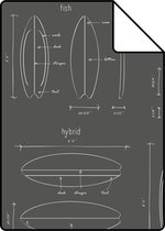 Proefstaal ESTAhome behangpapier technische tekeningen van surfplanken donkergrijs - 128872 - 26,5 x 21 cm
