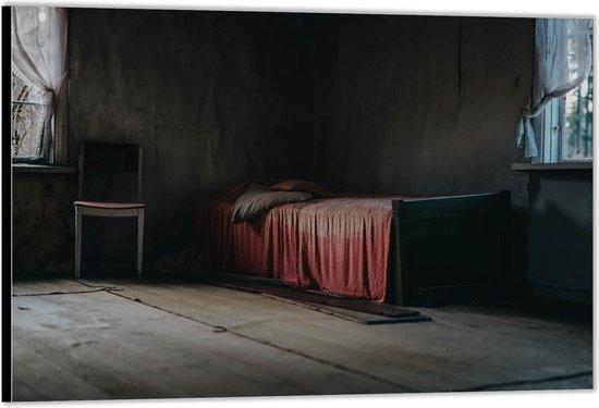 Dibond –Oude Kamer met Bed– 150x100 Foto op Aluminium (Wanddecoratie van metaal)