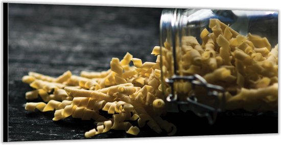 Dibond –Omgevallen Pot met Pasta– 200x100 Foto op Aluminium (Wanddecoratie van metaal)