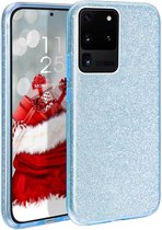 Samsung Galaxy S20 Plus Hoesje Glitters Siliconen TPU Case Blauw - BlingBling Cover