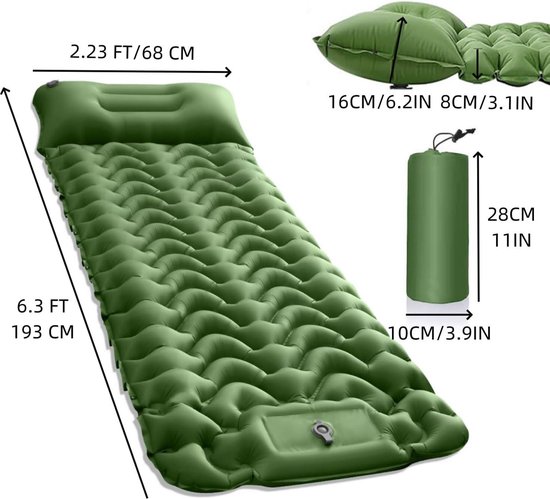 Zelfopblazende Ultralichte Opblaasbare Camping Mat Met Kussen en Voetperspomp - Camping Slaapmat voor Outdoor Avonturen van Hikenture — afbeelding 3