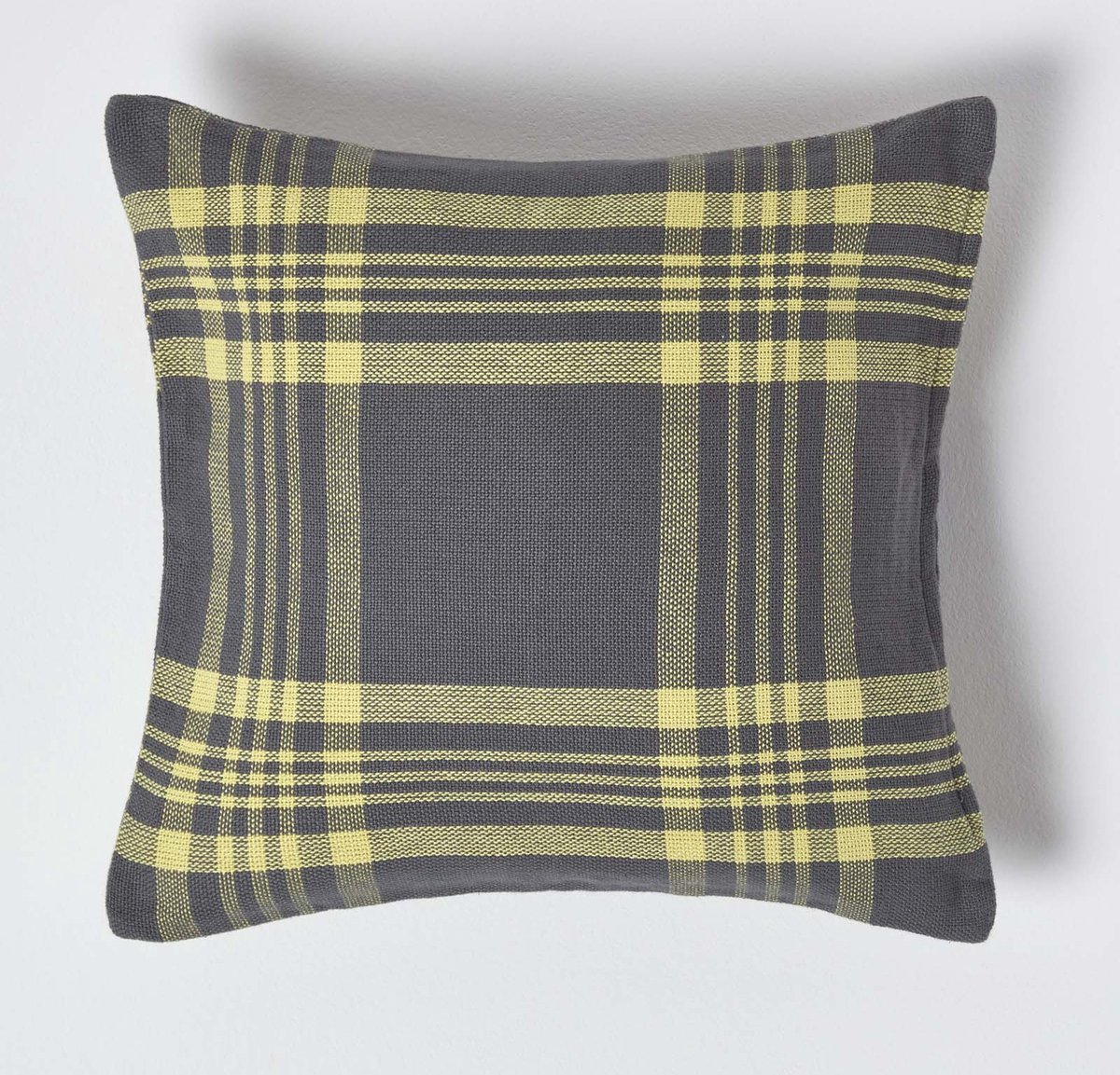 Homescapes geelgrijze tartan katoenen kussenhoes 45 x 45 cm Grijs