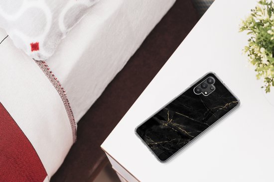 Coque de téléphone compatible avec Samsung Galaxy A32 5G - Aspect imprimé marbre - Luxe - Zwart - Or - Siliconen Coque de téléphone Coque de téléphone