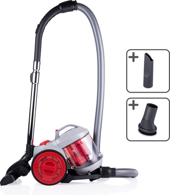 Foto: Dirt devil stofzuiger zonder zak dd2503 vacuum cleaner 800w hepa 12 filter cycloonstofzuiger met combiborstel kierenmondstuk en meubelopzetstuk stofopvangbak 2 2 l grijs rood