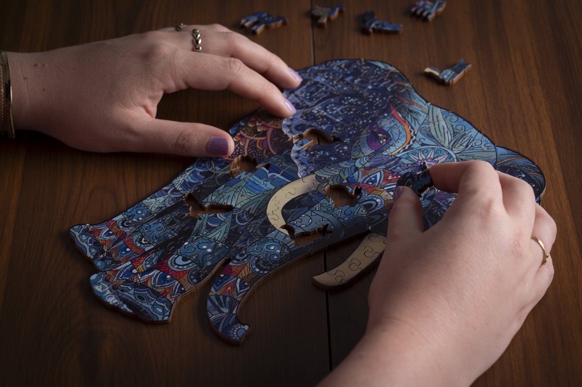 Houten Puzzel Olifant – 178 Unieke Puzzelstukjes – A4 Formaat Houten Legpuzzel – Dieren Puzzelspel – Uitdagend Denkspel – Inclusief Opbergetui – Engelhart — afbeelding 10