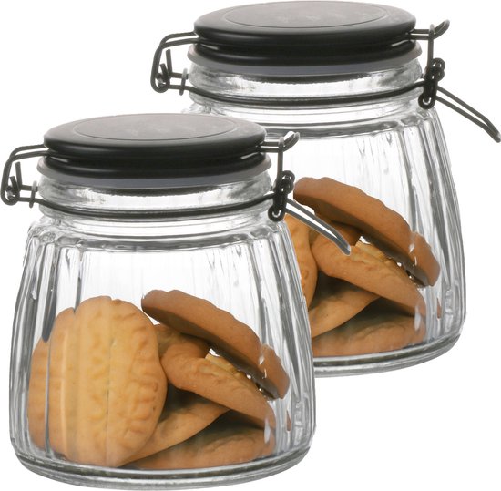 Pot / bocal de conservation Urban Living Weck - 2x - 1L - verre - avec fermeture à support - couvercle noir mat