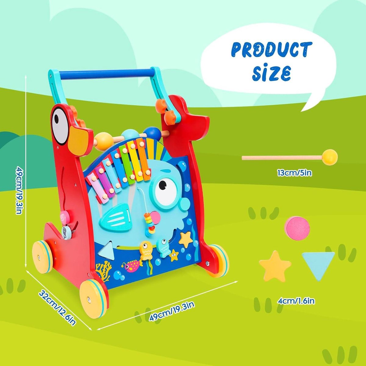 Baby Loopwagen met Gladde Handgrepen Rubberen Banden & Geïntegreerde Speelactiviteiten voor Baby's vanaf 6 Maanden - Costway