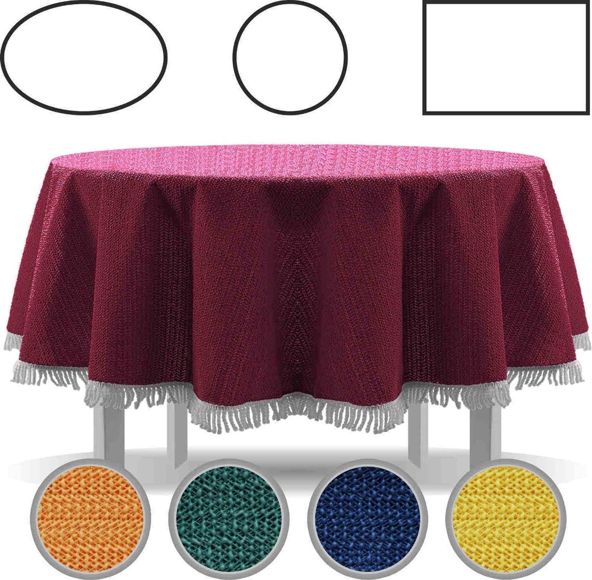 Classic tafelkleed met franjes voor tuintafel - 160 cm rond - blauw