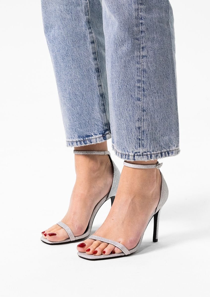 Sacha - Dames - zilveren hak sandalen met gillter - Maat 39