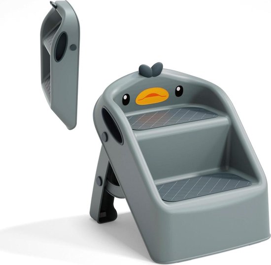 Foto: Opvouwbare donkergrijze opstapkruk met 2 niveaus voor kinderbadkamer toilettrainer voor kinderen van 1 3 jaar draagbaar en eenvoudig in gebruik