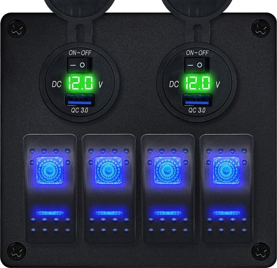 CT CARID 8 Bende Rocker Schakelpaneel, 4 In 1 Multi Functies Schakelaar Schakelpaneel Voor Auto Boot Marine Rv Vrachtwagen Camper Voertuigen Blauw 681493149