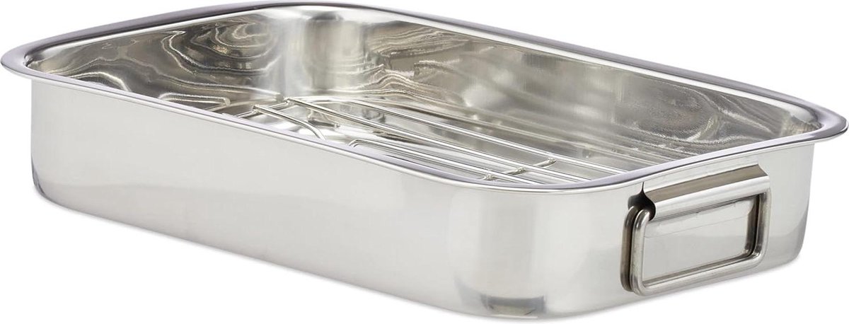 Braadslede met rooster vaatwasserbestendig - Rvs - Oven ovenschaal braadpan - Diverse groottes zilver