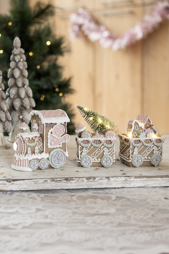 Clayre & Eef Décoration de Noël avec éclairage LED Train 30x7x12 cm Marron Plastique