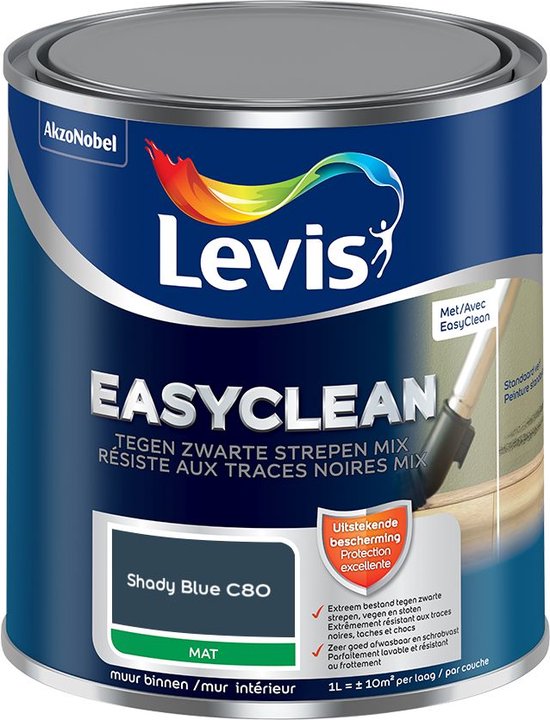 Levis EasyClean - Peinture de mélange contre les rayures noires - Mat - Shady Blue C80 - 1L
