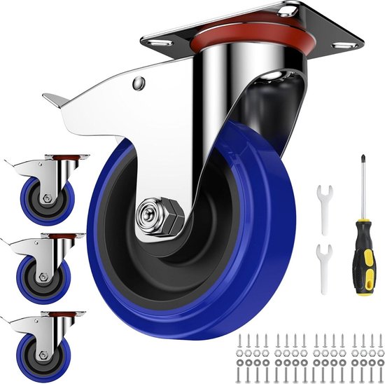 HMF 6750 heavy duty wielen, verlaagbaar, voor werkbank, 4 stuks, 65 mm, tot 300 kg, zwart