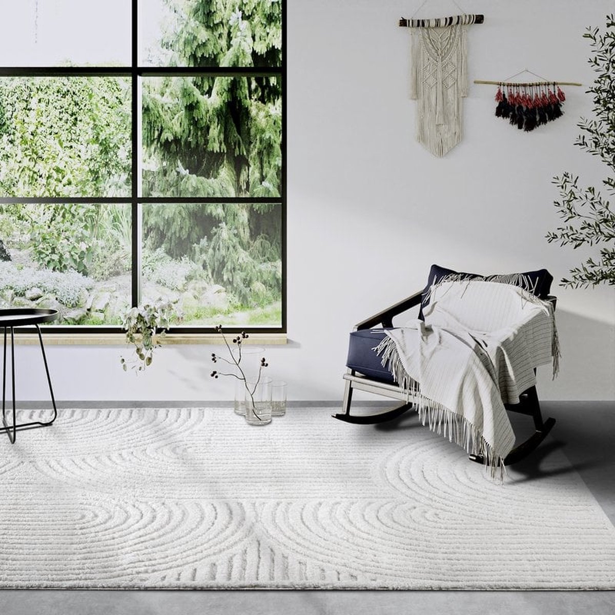 Flycarpets Gallery Chappe Japandi Vloerkleed Crème - 160x235 cm - Hoogpolig Tapijt