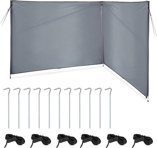 vidaXL Windscherm camping waterdicht 508x130 cm grijs en oranje, windscherm strand, camping windscherm, windscherm voor strand, strand windscherm