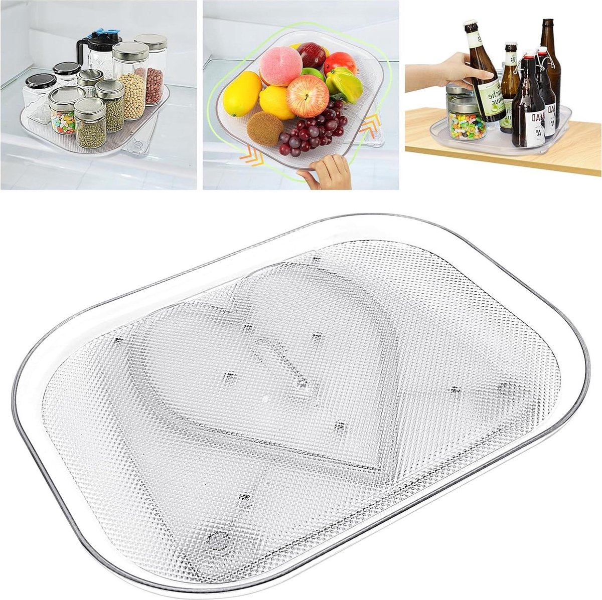 Vierkante Clear Lazy Susan Organizer voor Koelkast en Kast Draaitafel Opslag voor Bijkeuken en Aanrecht (1567 x 1173 x 126)