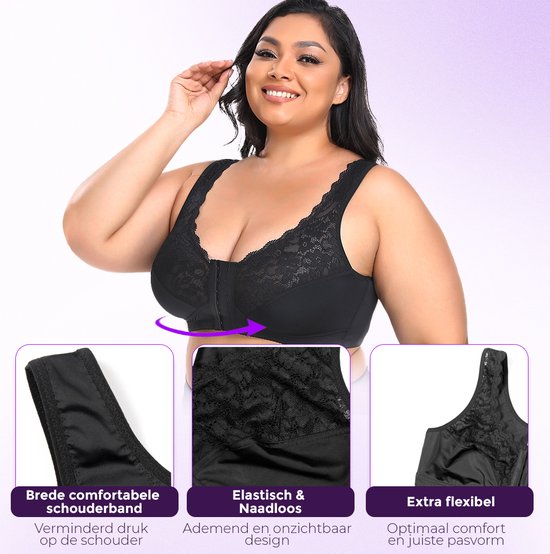 BH Push up femme fermeture devant - BH avec armatures - Taille XL - Zwart - Soutien- BH Comfort - soutien-gorge post-opératoire - BH sans armatures - BH rembourré - BH invisible - Soutien- BH de maintien - Soutien-gorge femme