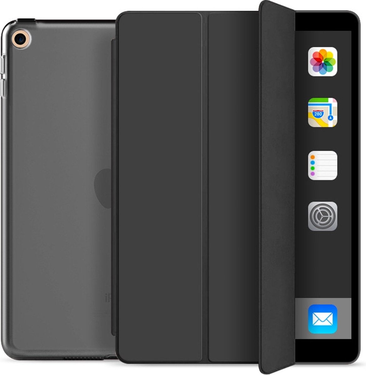 geschikt voor iPad 10.2 inch Folio Hoesje - 2021 - 2020- 2019 - Smart Cover - Hard Back Case - Multi Stand - Hoes voor 7e, 8e en 9e generatie zwart