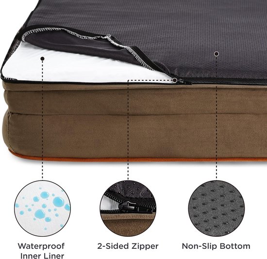 Knuffelwuff Orthopedisch hondenbed Leano hondenmand hondenbank hondenkussen hondenmand wasbaar lichtbruin M-L 85 x 63cm