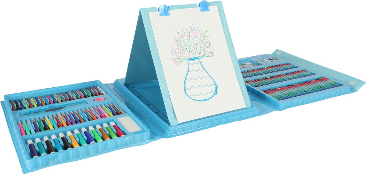 Playos® - XXL Tekendoos - Blauw - 208 Delig - Stiften, Oliepastel, Waskrijt, Potloden, Waterverf en meer - met Standaard - Inclusief Papier - Tekendoos - Creatief Speelgoed - Art - Tekenset - Tekenkoffer — afbeelding 3