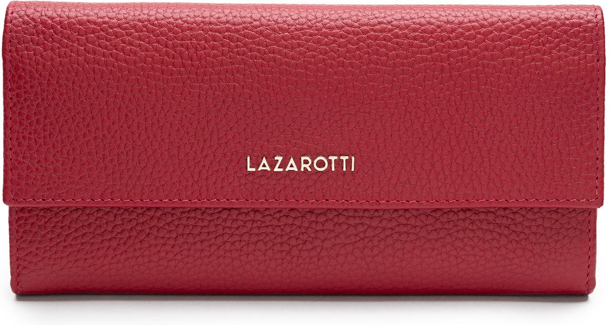 Lazarotti Leren portemonnee Bologna Leather Wallet With 12 Card Slots Red rood
