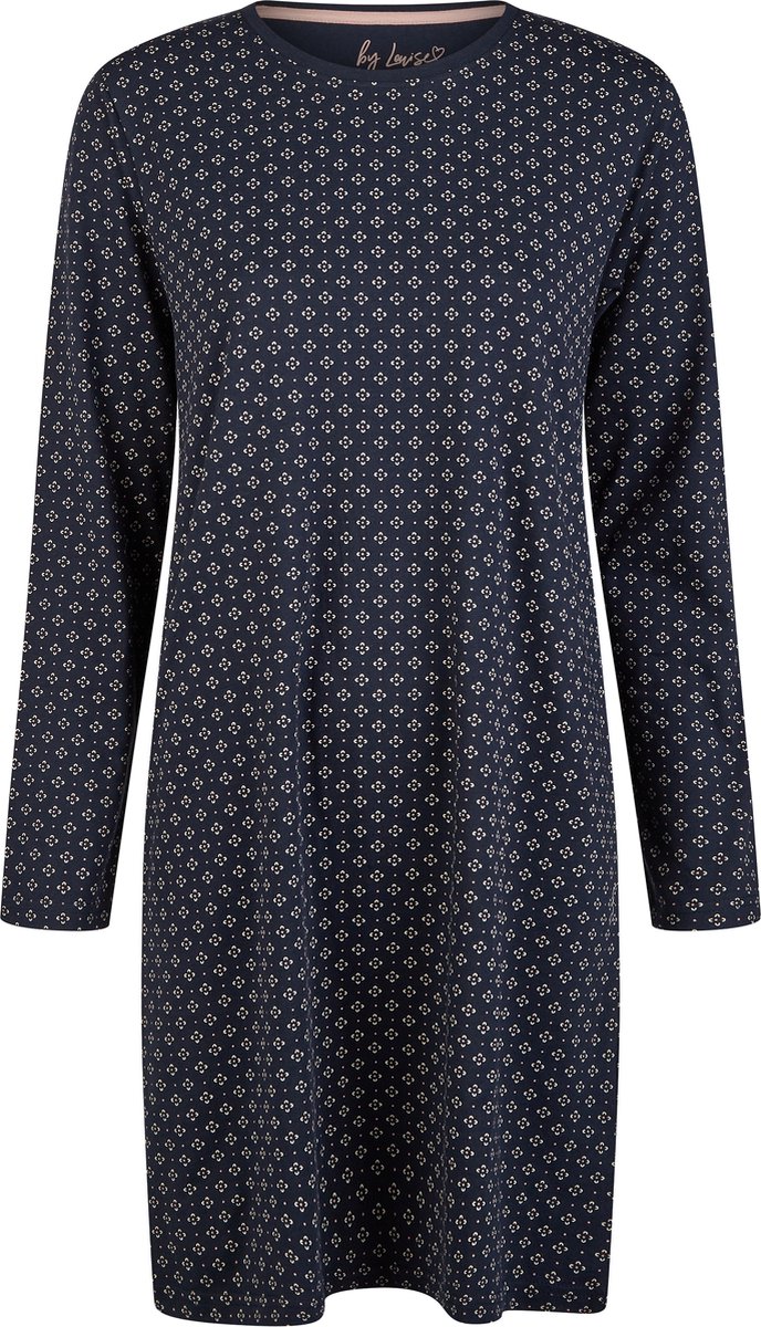 By Louise Essential Dames Nachthemd Lange Mouw AOP Blauw
