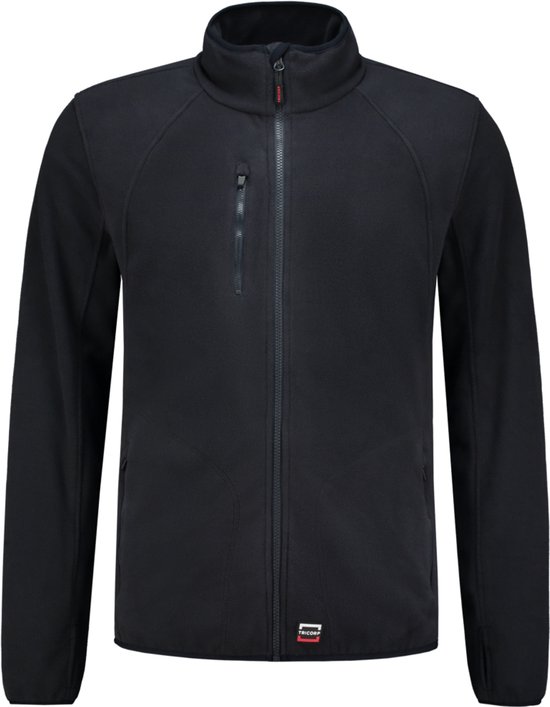 Zwarte fleece trui met rits, borstzak met rits en steekzakken. Tricorp logo op de heup.