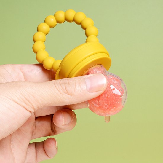 Babyknabbelmachine met babyflesje, voedseldiversificatie, siliconen, BPA-vrij, 3 maten, fopspeen met geïntegreerde bijtringen, deksel, gratis e- book, babybijtspeelgoed, beige