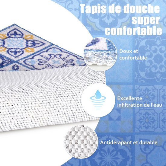 Tapis De Douche Antidérapant 60x60cm Noir - Séchage Rapide PVC Loofah Avec Trous De Drainage