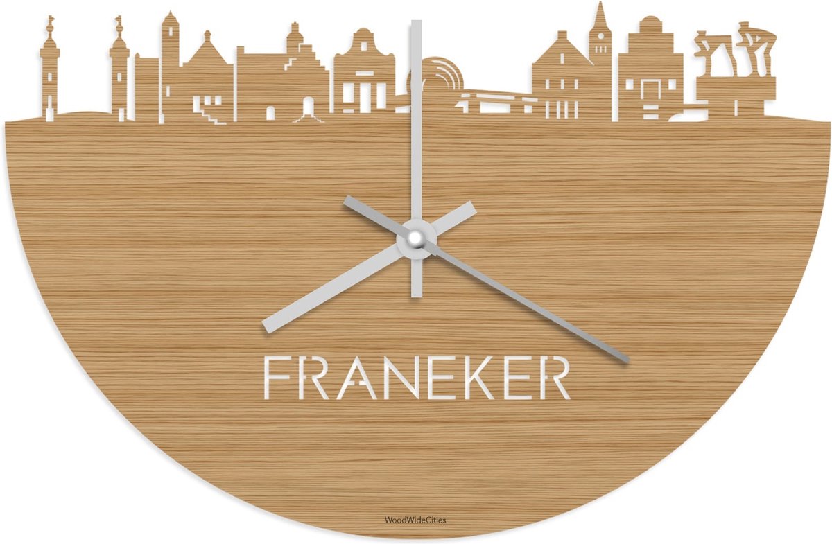 Skyline Klok Franeker Bamboe hout - Ø 40 cm - Stil uurwerk - Wanddecoratie - Meer steden beschikbaar - Woonkamer idee - Woondecoratie - City Art - Steden kunst - Cadeau voor hem - Cadeau voor haar - Jubileum - Trouwerij - Housewarming -