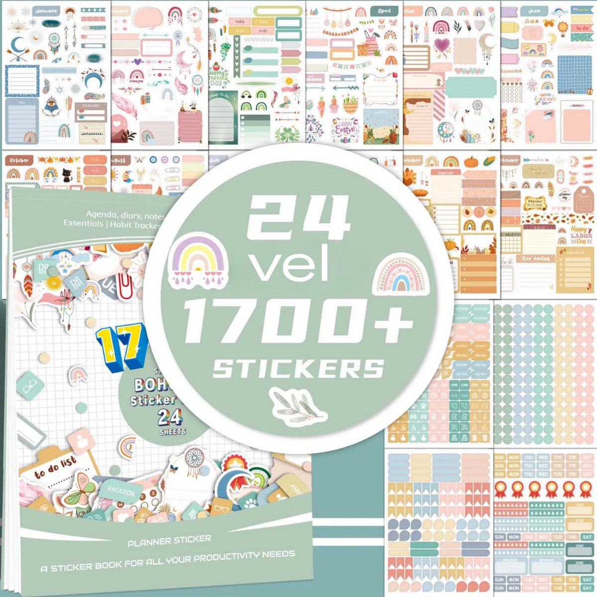 Bullet Journal Sticker 28 Blätter/1345 Stück Planer Sticker, Bullet Journal Aufkleber Set für Kalender DIY Tagebuch Bullet Journal und Arbeit Planung Budget