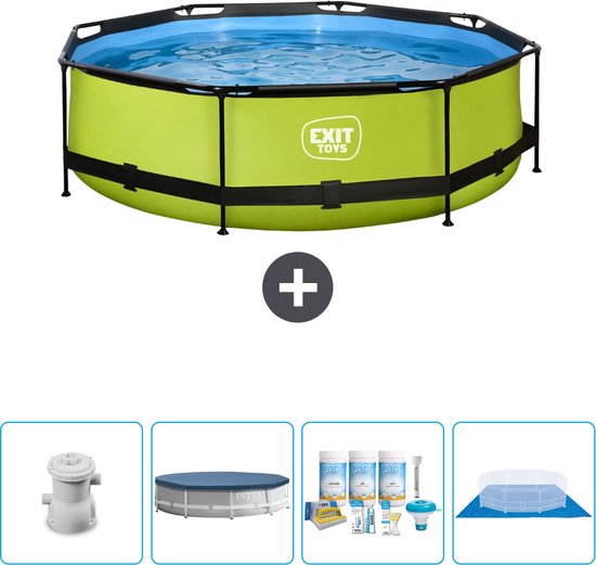 EXIT Rond Lime Frame Zwembad - 300 x 76 cm - Inclusief Pomp Afdekzeil - Onderhoudspakket - Grondzeil - Nu extra voordelig