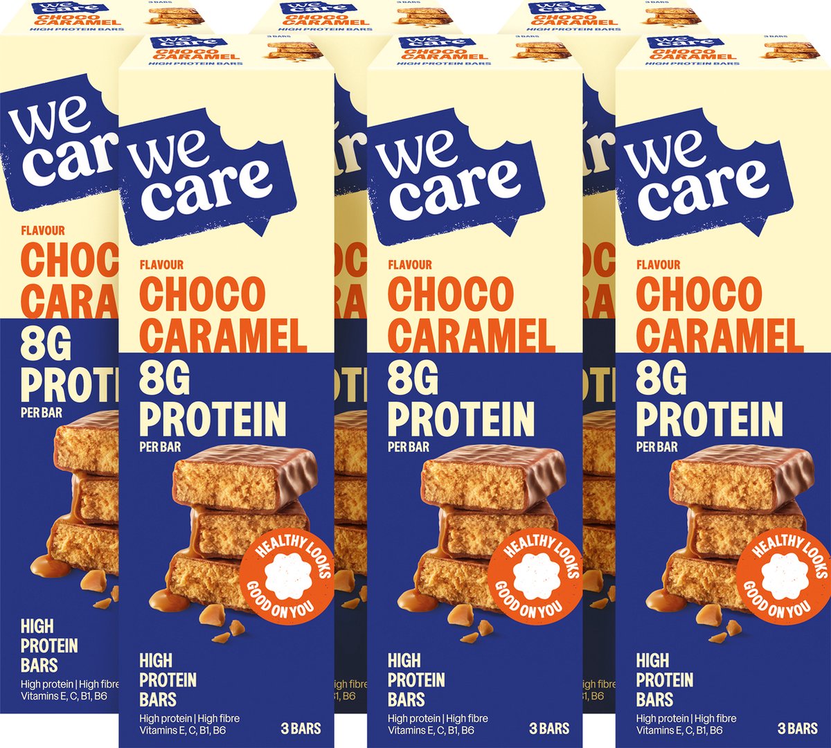 Goedkoopste WeCare High Protein - Bars - Chocolade Karamel - 6 x 81 gr