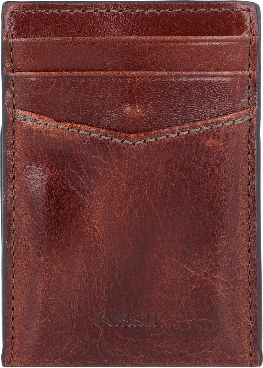 FOSSIL Leren Kaarthoes Dollarclip Andrew Card Case Cognac Bruine
