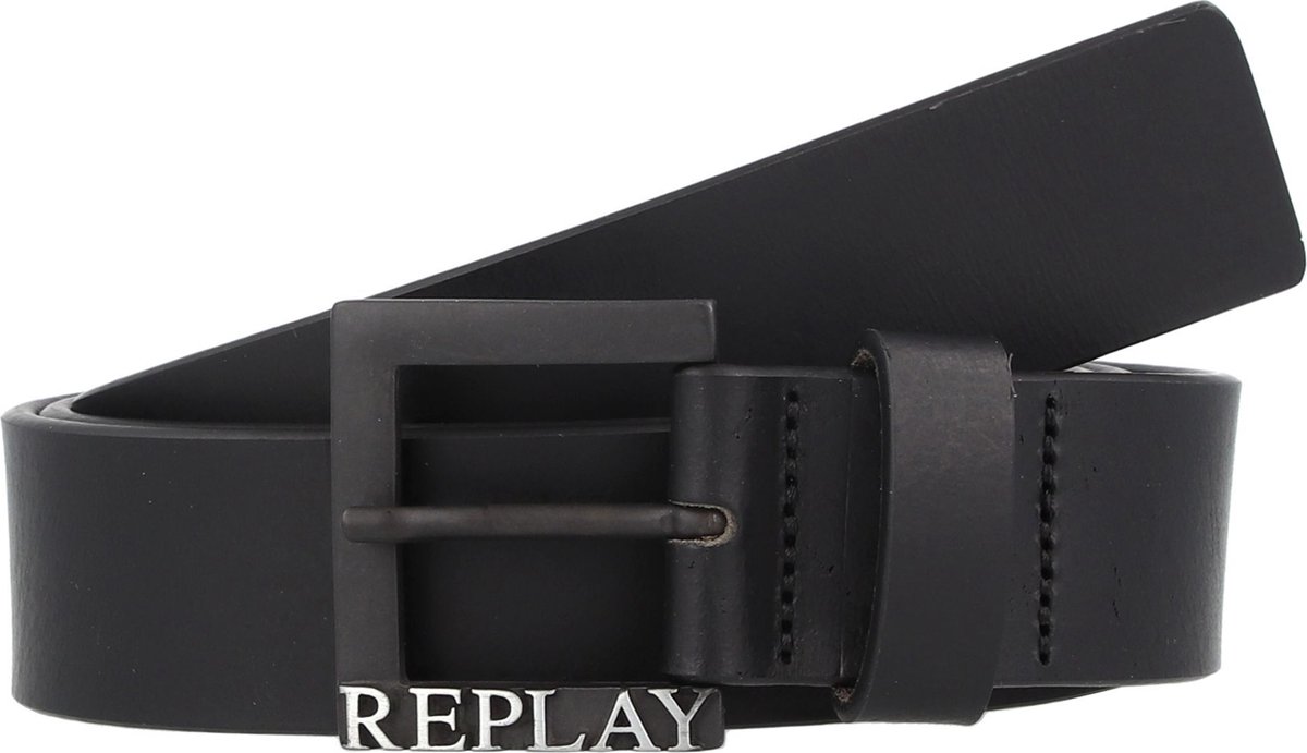 REPLAY Leren Riem Leather Belt W95 Black Zwart