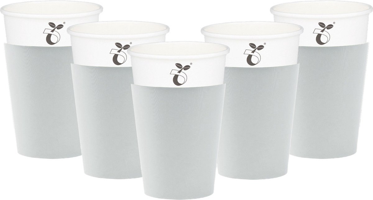 Givi Italia Feestbekers met hoesjes - 24x - zilvergrijs - papier - 250ml - kinderfeestje - biologisch afbreekbaar
