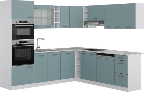 Vicco Cuisine d'angle R- Line, Blauw-gris/blanc/ Wit, 237 x 60 cm sans plan de travail