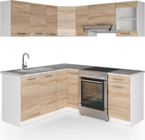 Vicco Cuisine Raul, Gris/Blanc, 240 cm sans Plan de Travail