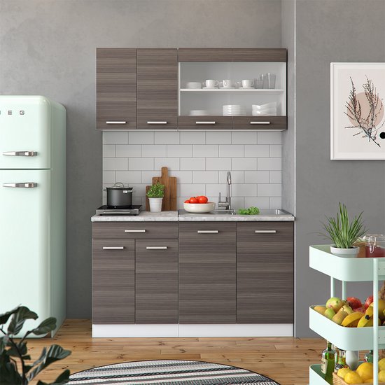 Vicco R-Line Eenpersoonskeuken – 140 cm, WB Antraciet Edel grijs/wit