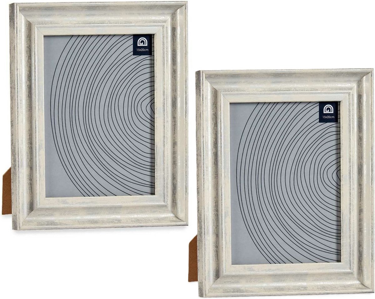 Giftdecor Fotolijstje voor een 15 x 20 cm foto - 2x - licht hout/zilver glans - frame 21 x 26 cm Creme