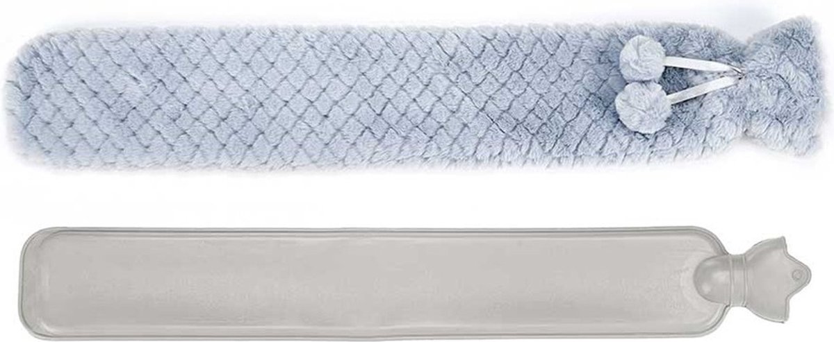 Goedkoopste Giftdecor Warmwater kruik - 2 liter - pluche hoes in blauw/grijs - Lang model - 14 x 75 cm - bedkruiken - kinderen/volwassenen