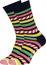 Happy Socks Stripe & Stripe Sokken - Zwart/Multi - Maat 36-40