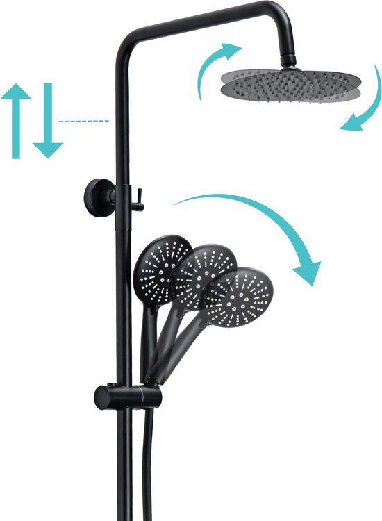 LOMAZOO Regendouche Met Thermostaatkraan - Doucheset Zwart - Regendoucheset - Zwart [COOPER]