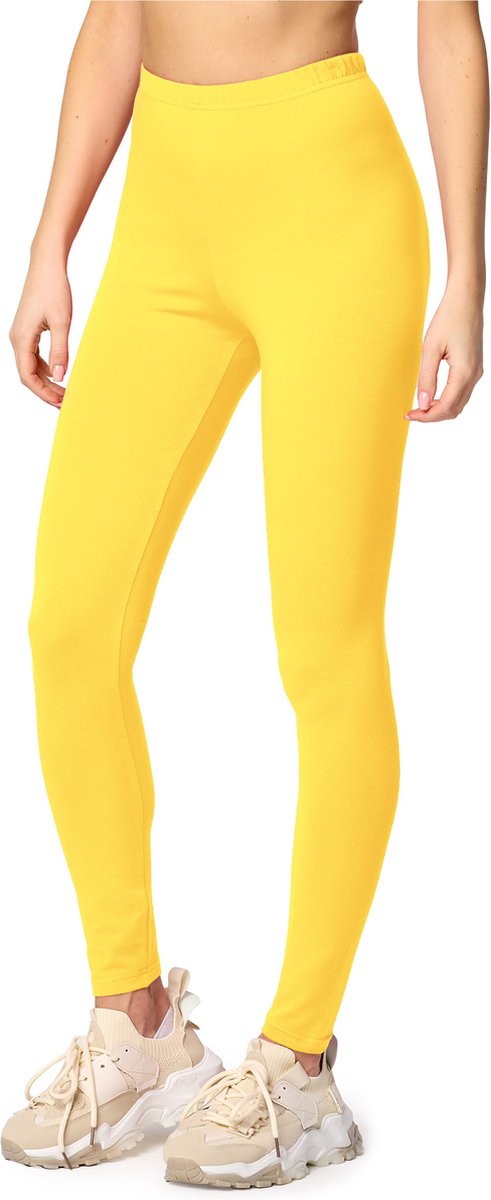 Merry Style MS-MS10-198-LE Dames Leggings - Sport - Vrijetijdsbroek - Lang - Katoen - Sporbroek - Yogabroek - Geel - M